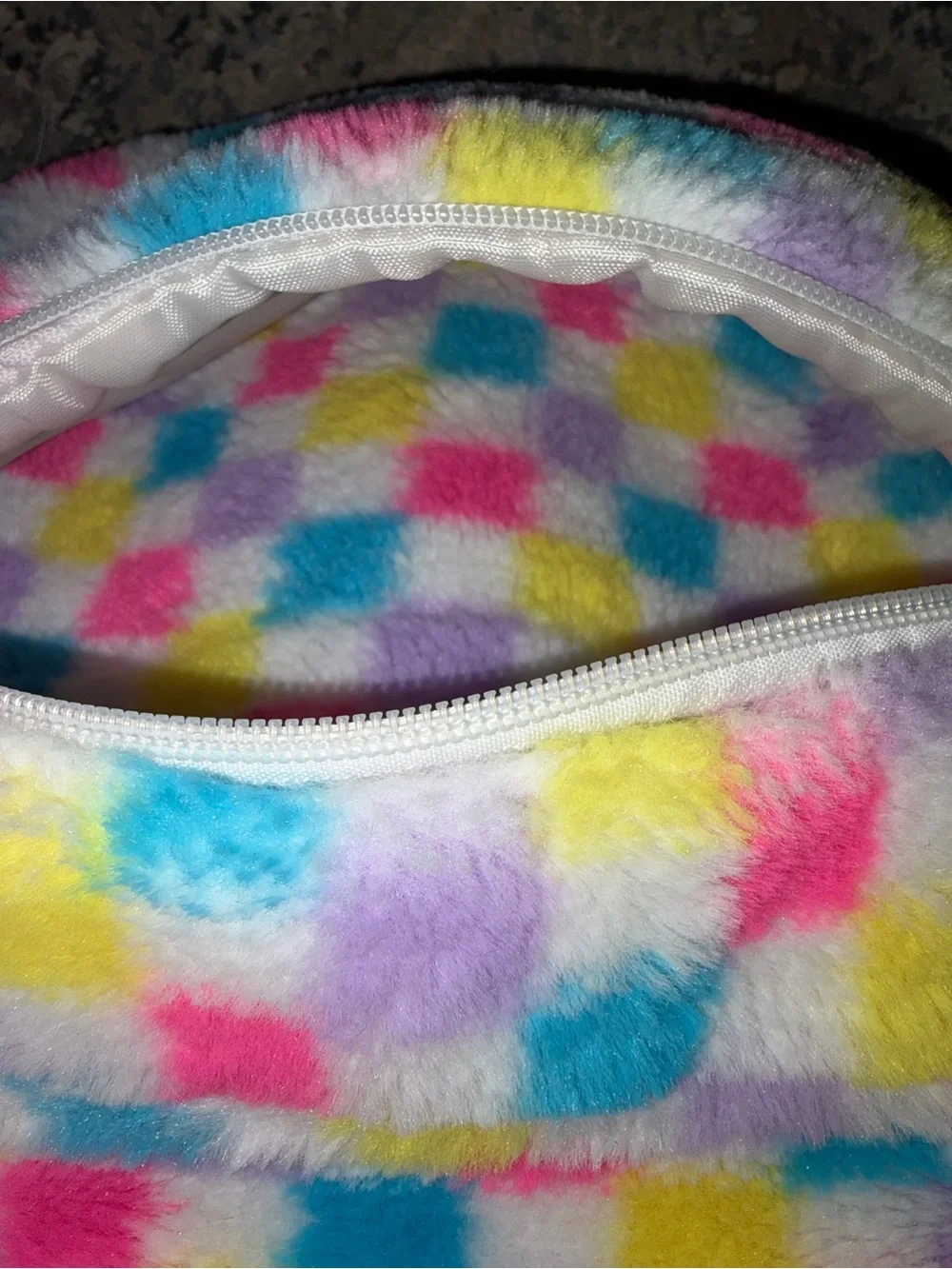 Plush Checkerboard Kids Backpack - Pastel Pink, Blue, Yellow, Purple